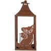 Clayre & Eef 6Y5776 Lucerna 15x15x37 cm Hnědá kovová s motivem kočky ve starožitném stylu