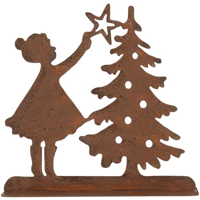 Clayre & Eef 6Y5780 Dekorace Dítě s vánočním stromkem hnědá 14x5x14 cm