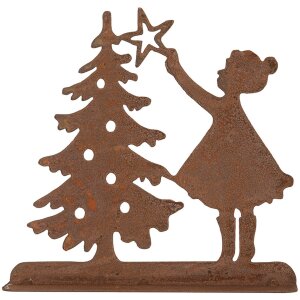 Clayre & Eef 6Y5780 Dekorace Dítě s vánočním stromkem hnědá 14x5x14 cm