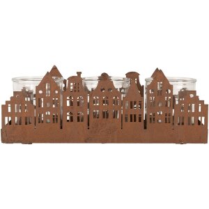 Clayre & Eef 6Y5783 Stojan na čajové svíčky Houses Brown 30x9x11 cm Venkovský styl