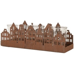Clayre & Eef 6Y5783 Stojan na čajové svíčky Houses Brown 30x9x11 cm Venkovský styl