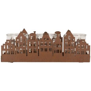 Clayre & Eef 6Y5783 Stojan na čajové svíčky Houses Brown 30x9x11 cm Venkovský styl