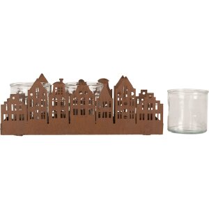 Clayre & Eef 6Y5783 Stojan na čajové svíčky Houses Brown 30x9x11 cm Venkovský styl