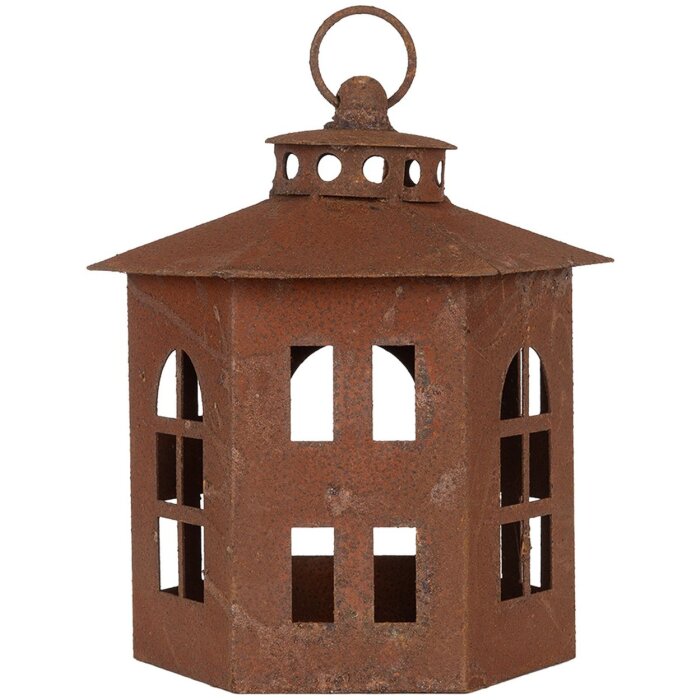 Clayre & Eef 6Y5785 Lucerna hnědá Ø 19x22 cm Kovová zahradní dekorace ve starožitném stylu