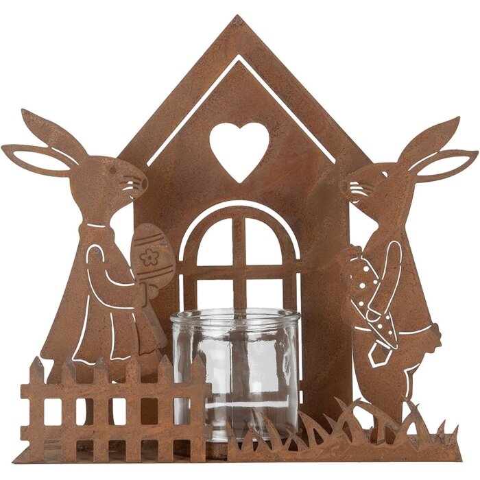 Clayre & Eef 6Y5786 Domeček na čajovou svíčku s králíkem hnědý 26x9x26 cm
