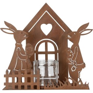 Clayre & Eef 6Y5786 Domeček na čajovou svíčku s králíkem hnědý 26x9x26 cm