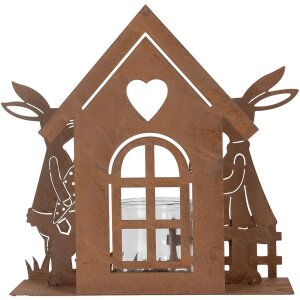 Clayre & Eef 6Y5786 Domeček na čajovou svíčku s králíkem hnědý 26x9x26 cm