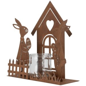 Clayre & Eef 6Y5786 Domeček na čajovou svíčku s králíkem hnědý 26x9x26 cm