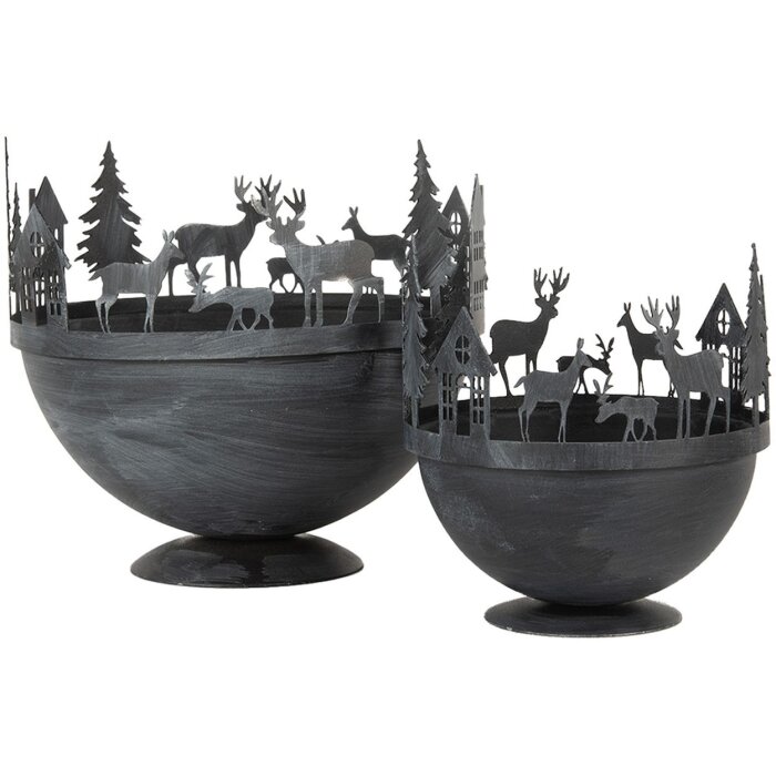 Clayre & Eef 6Y5787 Dekorativní miska sada 2 ks šedá Ø 19x17 Ø 13x14 cm