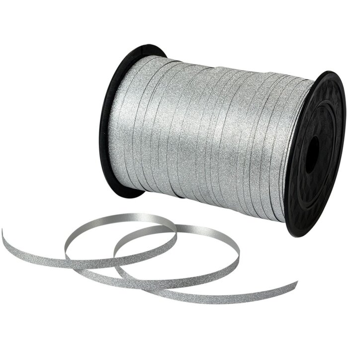 Clayre & Eef LI0148 Stužka dárková Stříbrná 0.5cm x 228m Plast Gliter