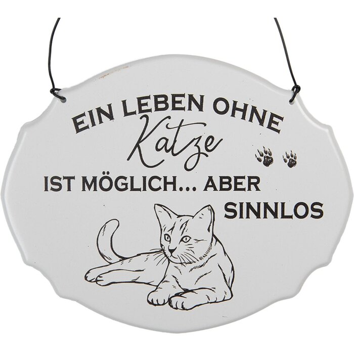 Clayre & Eef 6Y5685 Nápis A life without a cat is possible Bílá 18x15 cm