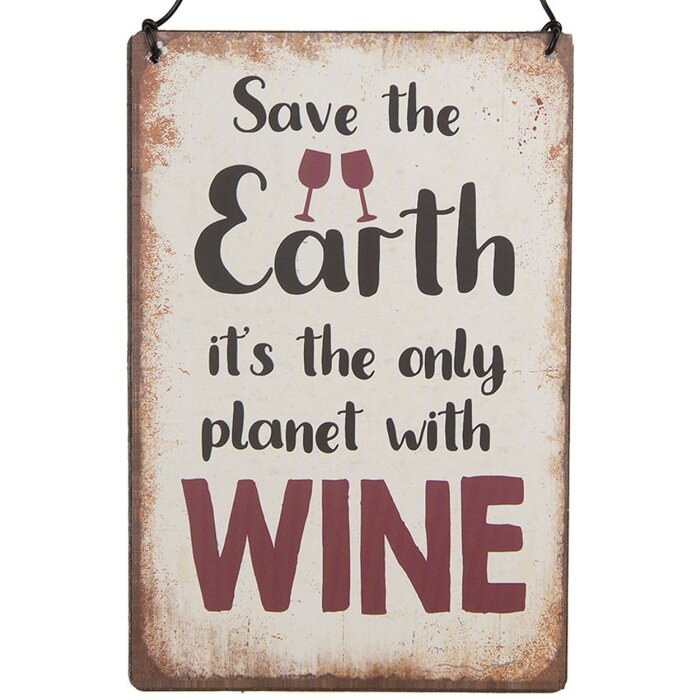 Clayre & Eef 6Y5695 Textový nápis Save the Earth Wine 10x15cm Iron Beige Red