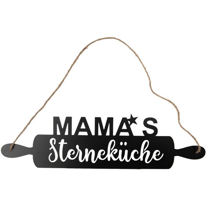 Clayre & Eef Textový nápis Mamas star kitchen black 50x1x14 cm železné jutové lano