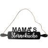 Clayre & Eef Textový nápis Mamas star kitchen black 50x1x14 cm železné jutové lano