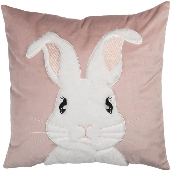 Clayre & Eef povlak na polštářek králíček růžový bílý 45x45 cm polyester venkovský styl