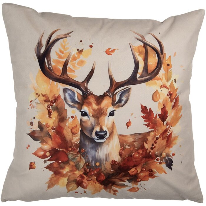 Clayre & Eef povlak na polštářek s motivem jelena béžový oranžový 45x45 cm polyester