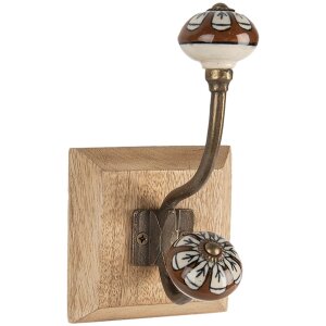 Clayre & Eef 6H2395 Nástěnný háček Dřevo Kov Hnědá 10x11x18 cm Starožitný styl