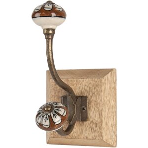 Clayre & Eef 6H2395 Nástěnný háček Dřevo Kov Hnědá 10x11x18 cm Starožitný styl