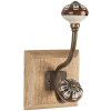 Clayre & Eef 6H2395 Nástěnný háček Dřevo Kov Hnědá 10x11x18 cm Starožitný styl