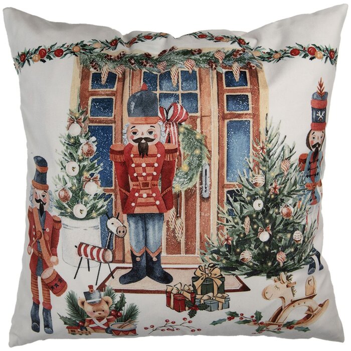Clayre & Eef KT021.403 Povlak na polštář 45x45 cm Bílá červená zelená Vánoce na venkově