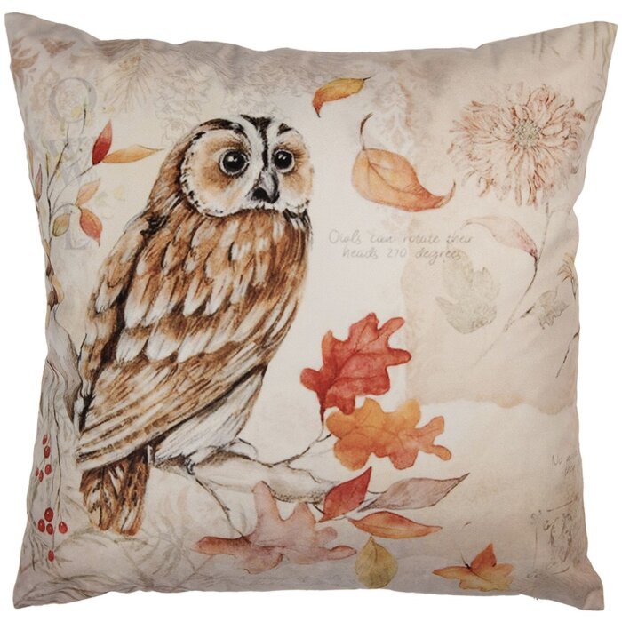 Clayre & Eef KT021.405 Povlak na polštář 45x45 cm Sova Béžová Hnědá Venkovský styl