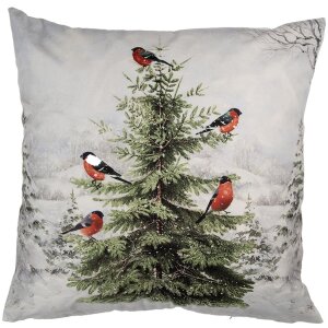 Clayre & Eef KT021.407 Povlak na polštář 45x45 cm Bílá zelená Zimní motiv ve venkovském stylu