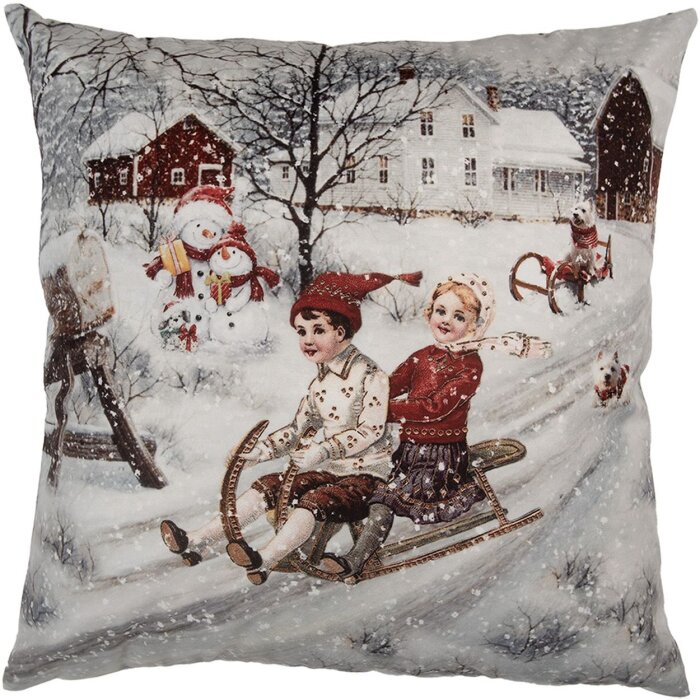 Clayre & Eef KT021.410 Povlak na polštář šedočervený 45x45 cm zimní venkovský design