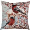 Clayre & Eef povlak na polštář zimní ptáci modro-červený 45x45 cm venkovský styl