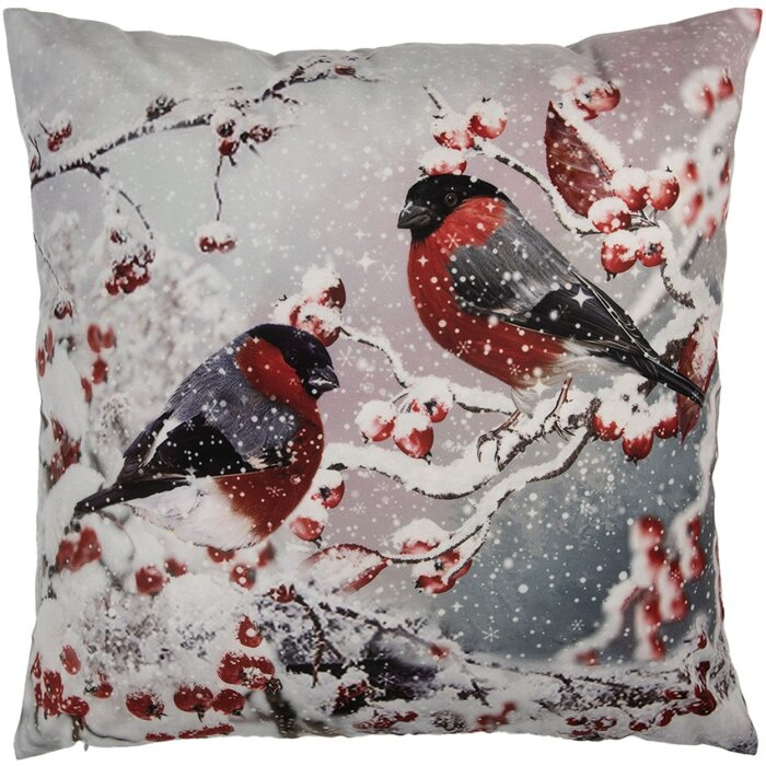 Clayre & Eef KT021.413 Povlak na polštář 45x45cm Zimní býčci šedočervený