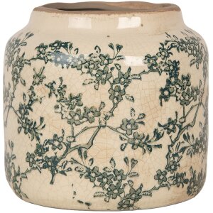 Clayre & Eef Květináč béžovo-zelený Ø16x15cm Keramický venkovský styl Vintage