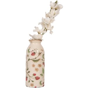 Clayre & Eef 6CE2021 Váza béžová červená Ø8x20cm Keramický venkovský styl