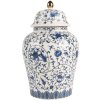 Clayre & Eef 6CE2136 Dekorativní květináč s poklicí bílo-modrý Ø 12x21 cm