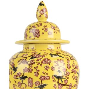Clayre & Eef 6CE2140 Dekorativní květináč s víkem Yellow Cherry Blossom Ø11x22 cm
