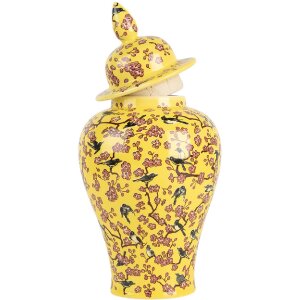 Clayre & Eef 6CE2140 Dekorativní květináč s víkem Yellow Cherry Blossom Ø11x22 cm