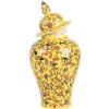 Clayre & Eef 6CE2140 Dekorativní květináč s víkem Yellow Cherry Blossom Ø11x22 cm