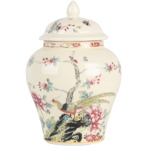 Clayre & Eef 6CE2141 Ozdobný květináč s poklicí Keramika béžovo-růžová Ø 12x18 cm