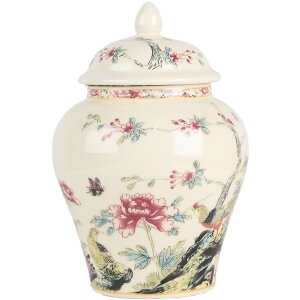 Clayre & Eef 6CE2141 Ozdobný květináč s poklicí Keramika béžovo-růžová Ø 12x18 cm