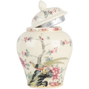 Clayre & Eef 6CE2141 Ozdobný květináč s poklicí Keramika béžovo-růžová Ø 12x18 cm