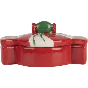 Clayre & Eef 6CE2148 Úložný hrnec s víkem Keramický červený 14x10x8 cm Venkovský styl