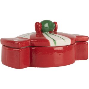 Clayre & Eef 6CE2148 Úložný hrnec s víkem Keramický červený 14x10x8 cm Venkovský styl