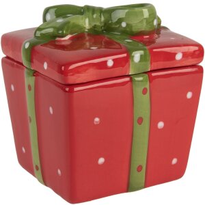 Clayre & Eef 6CE2149 Úložný hrnec s víkem červenozelený 9x9x11 cm venkovský styl