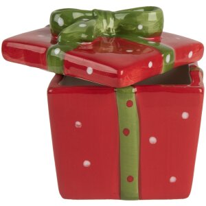 Clayre & Eef 6CE2149 Úložný hrnec s víkem červenozelený 9x9x11 cm venkovský styl
