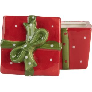 Clayre & Eef 6CE2149 Úložný hrnec s víkem červenozelený 9x9x11 cm venkovský styl