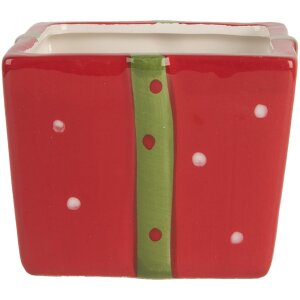 Clayre & Eef 6CE2149 Úložný hrnec s víkem červenozelený 9x9x11 cm venkovský styl
