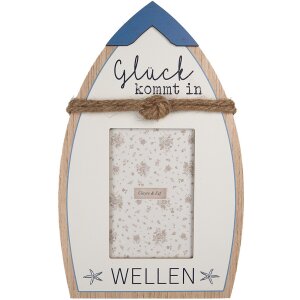 Clayre & Eef Rámek na obrázky Štěstí přichází vlnami Bílá Modrá 20x32 cm