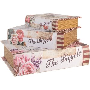 Clayre & Eef 66254 Sada 3 úložných boxů ve stylu retro vintage, béžovo-růžové dřevo