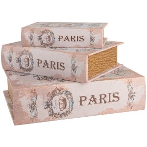 Clayre & Eef Úložné boxy Paris Sada 3 béžových modrých vintage knih