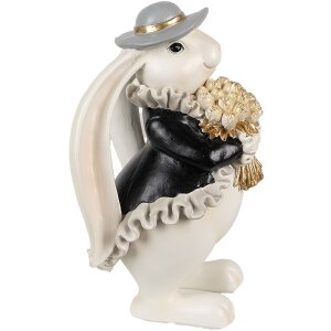 Clayre & Eef 6PR5150 Dekorace králík bílá černá zlatá 14x13x22 cm