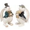 Clayre & Eef 6PR5150 Dekorace králík bílá černá zlatá 14x13x22 cm