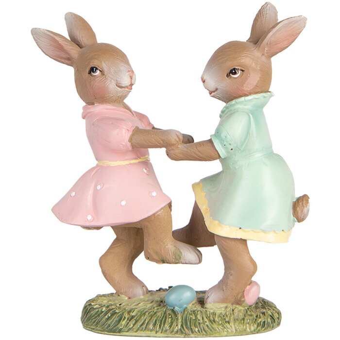 Clayre & Eef 6PR5437 Dekorace Králík 8x3x8 cm Béžová Růžová Mátově zelená